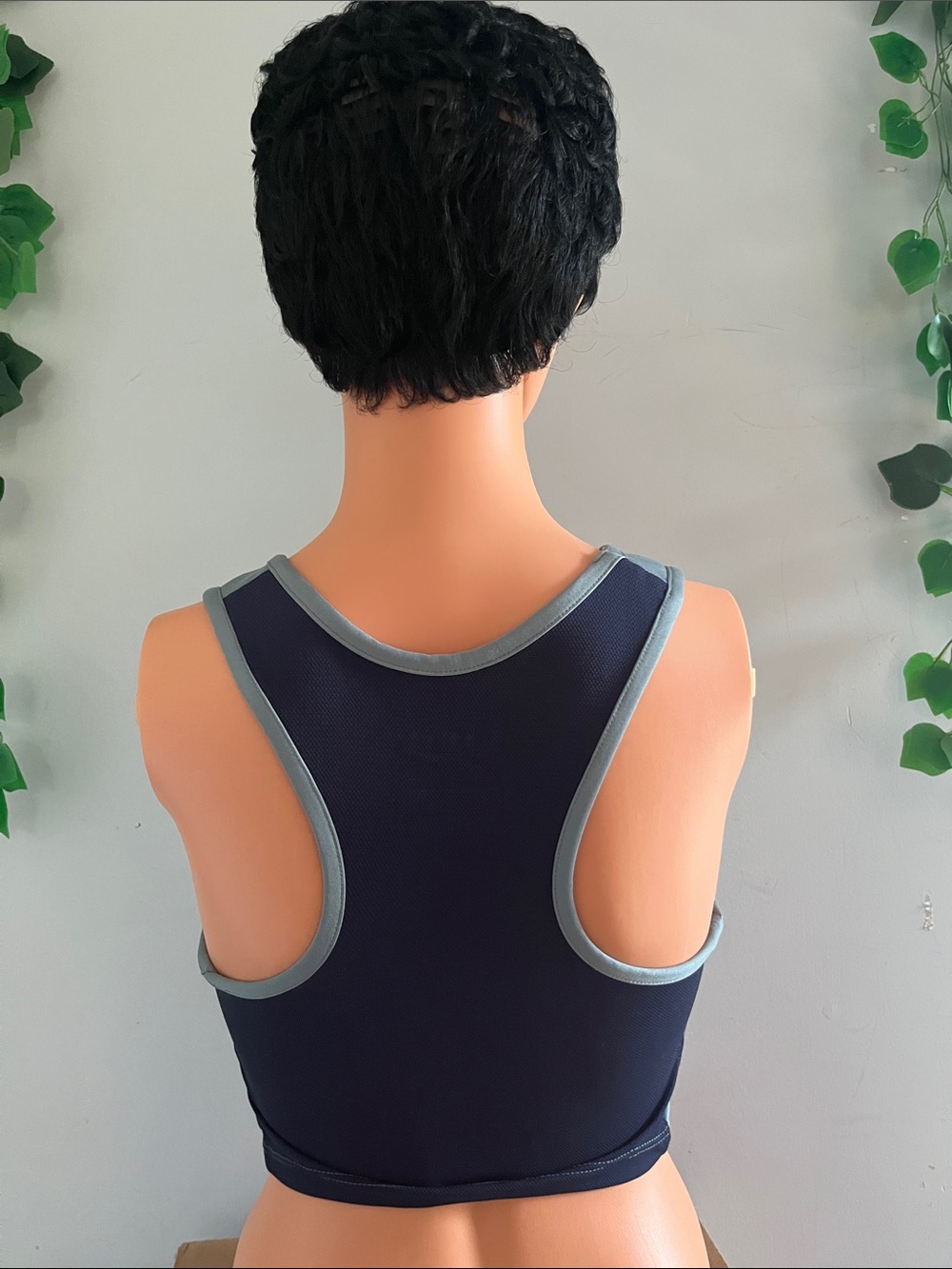 Reebok Navy Racerback Crop Top with Light Gray Trim